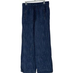 Athleta Blue Heathered CABO LINEN WIDE LEG PANTS Size 8